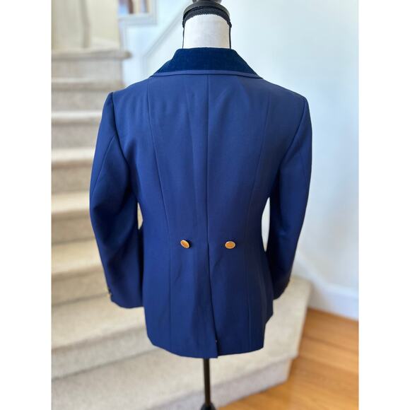 Custom Navy Velvet Trim Three Button Fitted Equestrian Blazer Jacket - Picture 2 of 6